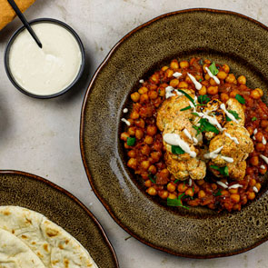 Roasted Cauliflower with Harissa, Honey and Chickpeas